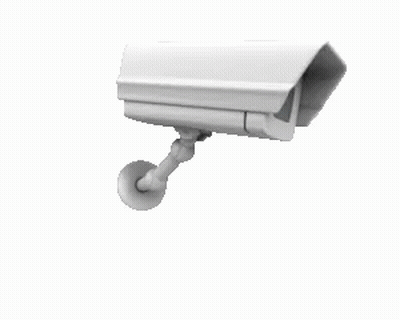 A White Security Camera Is Hanging On A White Wall . GIF