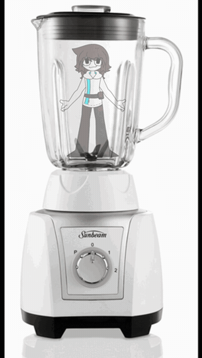 A White Sinbeam Blender With A Picture Of A Girl Inside Of It GIF