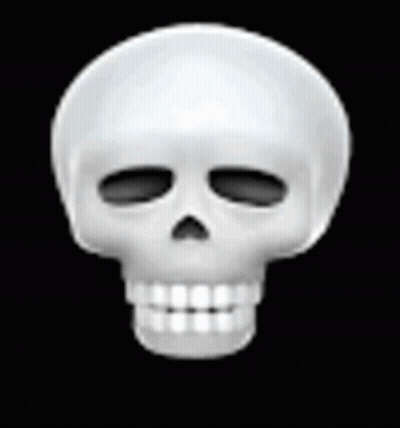 A White Skull With Black Eyes And A Smile On It 'S Face On A Black Background . GIF