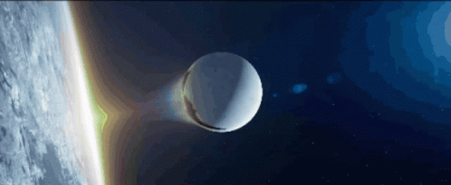 A White Sphere Is Flying Through Space Near The Earth GIF