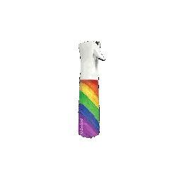 A White Spray Bottle With A Rainbow Design On The Side Sticker