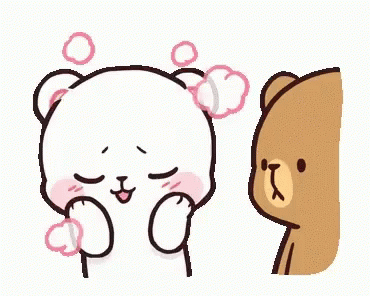 A White Teddy Bear And A Brown Teddy Bear Are Standing Next To Each Other And Looking At Each Other . GIF
