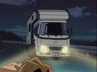 A White Truck With A License Plate That Says Ld-10 Is Driving Down A Road At Night GIF