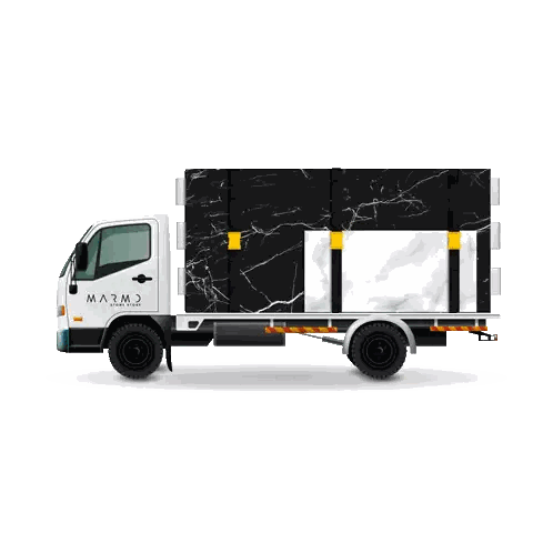 A White Truck With Black And White Marble On The Side Sticker