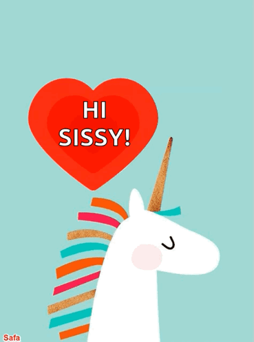 A White Unicorn With A Red Heart That Says Hi Sissy GIF