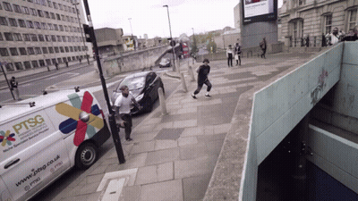 A White Van That Says Ptsg On The Side Of It GIF