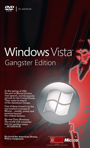 A Windows Vista Gangster Edition Dvd With A Red Background GIF