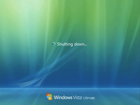 A Windows Vista Ultimate Screen Is Showing That The Computer Is Shutting Down GIF