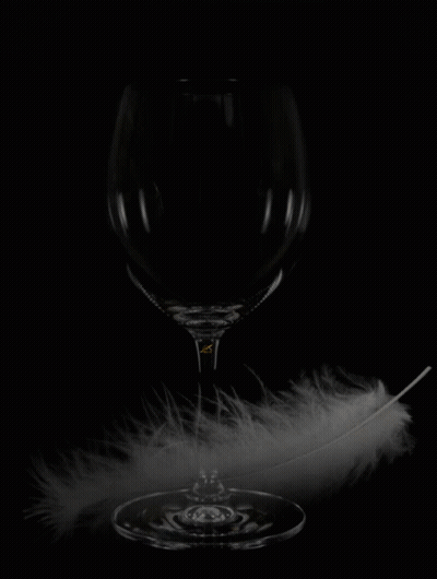 A Wine Glass Is Surrounded By Feathers And Sparkles GIF