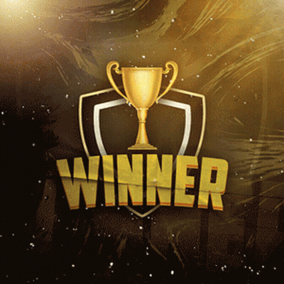 A Winner Logo With A Gold Trophy In The Center GIF