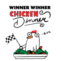 A Winner Winner Chicken Dinner Sign With A Chicken Holding A Flag GIF