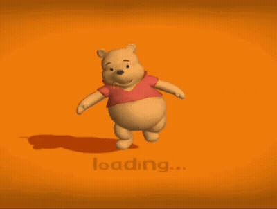 A Winnie The Pooh Bear Is Walking On An Orange Background With The Word Loading Below It GIF