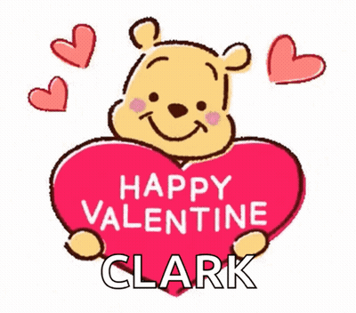 A Winnie The Pooh Holding A Heart With The Words Happy Valentine Clark On It GIF