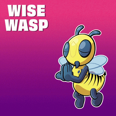 A Wise Wasp On A Pink Background With A Purple Border GIF