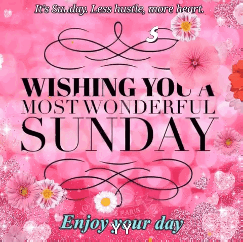 A Wishing You A Most Wonderful Sunday Card With Pink Flowers GIF