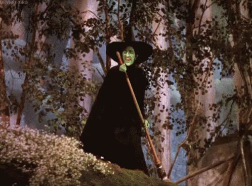 A Witch Holding A Broom In A Forest With The Words Deviantart.com Visible In The Corner GIF