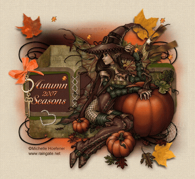 A Witch Sits On A Pumpkin With A Tag That Says Autumn 2007 Seasons On It GIF