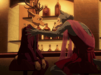 A Wolf And A Deer Are Sitting At A Bar GIF