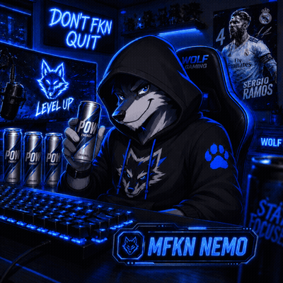A Wolf Sitting At A Computer With A Sign That Says " Do N't Fkn Quit " GIF