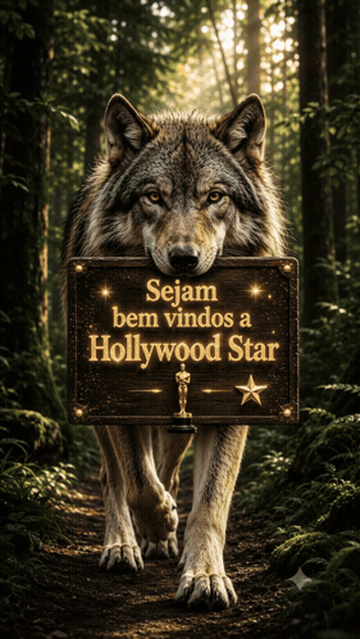 A Wolf With A Sign That Says Sejam Bem Vindos A Hollywood Star GIF