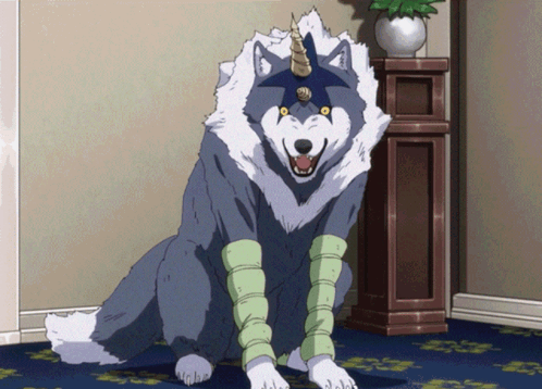 A Wolf With A Unicorn Horn On Its Head GIF