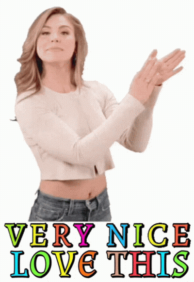 A Woman Applauds With The Words Very Nice Love This Behind Her GIF