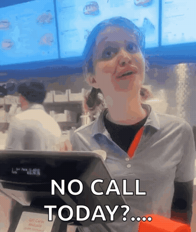 A Woman Behind A Counter In A Restaurant Says No Call Today GIF