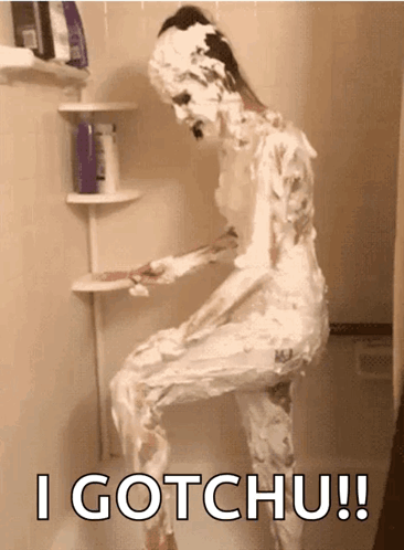 A Woman Covered In Shaving Cream Says I Gotchu ! GIF