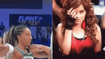 A Woman Covering Her Face With Her Hand In Front Of A Flight Crew Sign GIF