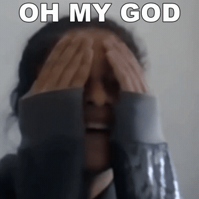A Woman Covering Her Face With Her Hands And The Words Oh My God Written Above Her GIF