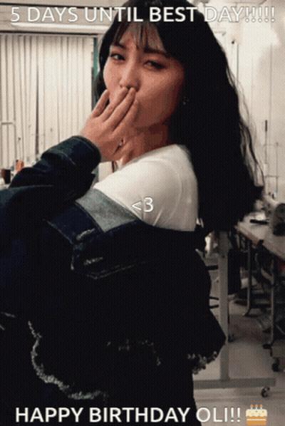 A Woman Covering Her Mouth With Her Hand With The Words 5 Days Until Best Day Happy Birthday Oli GIF