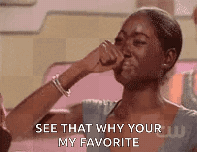 A Woman Covering Her Nose With Her Fist And The Words See That Why Your My Favorite GIF