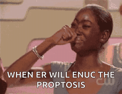 A Woman Covering Her Nose With Her Hand With The Words When Er Will Enuc The Proptosis GIF
