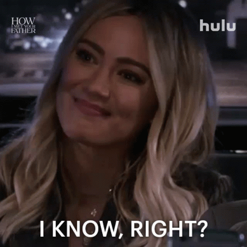 A Woman From How I Met Your Father Is Smiling And Saying I Know Right GIF
