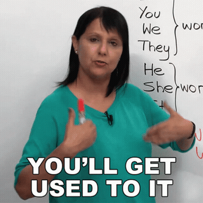 A Woman Giving A Thumbs Up With The Words You 'Ll Get Used To It GIF