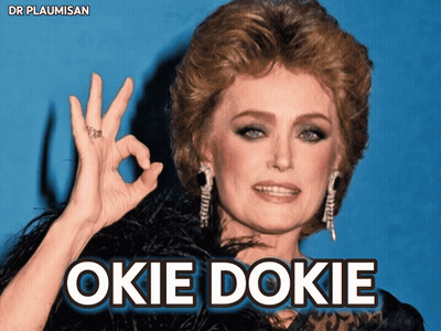 A Woman Giving An Ok Sign With The Words " Okie Dokie " Above Her GIF