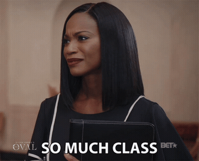 A Woman Holding A Book With The Words So Much Class Below Her GIF