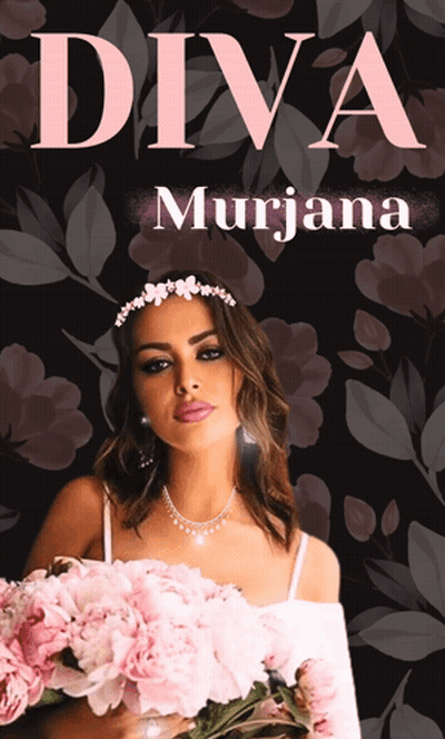 A Woman Holding A Bouquet Of Pink Flowers With Diva Murjana Written On The Top GIF