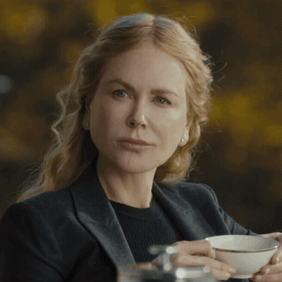 A Woman Holding A Cup Of Coffee With The Words I Didn 'T Written Below Her GIF