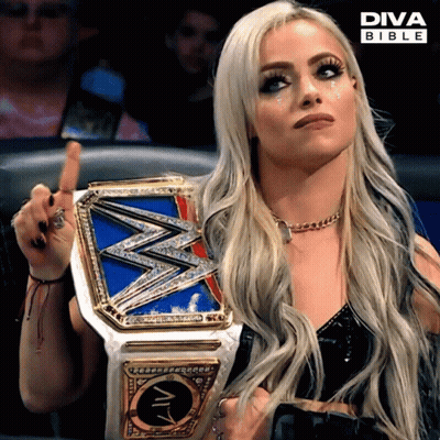 A Woman Holding A Diva Bible Wrestling Belt GIF