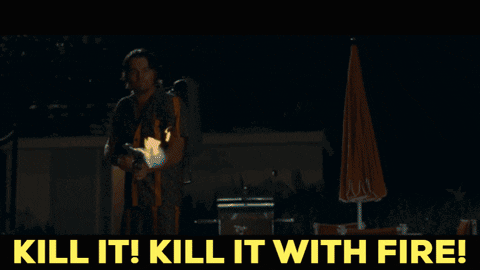 A Woman Holding A Flamethrower With The Words Kill It Kill It With Fire GIF