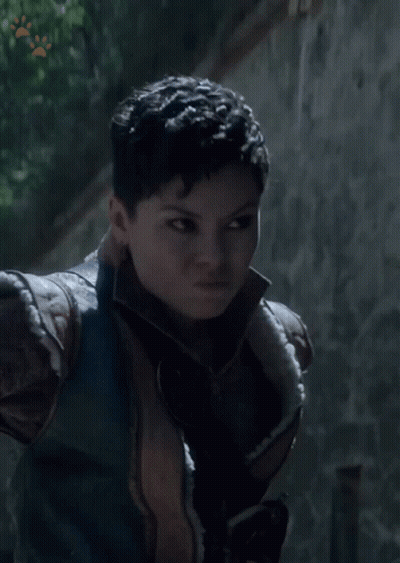 A Woman Holding A Knife With The Words It 'S Written On The Bottom GIF
