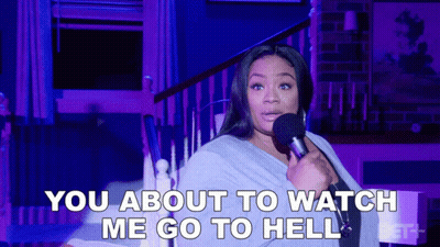 A Woman Holding A Microphone With The Words You About To Watch Me Go To Hell GIF