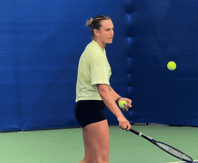 A Woman Holding A Tennis Racket And A Tennis Ball On A Tennis Court GIF