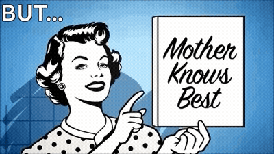 A Woman Holds A Sign That Says Mother Knows Best GIF