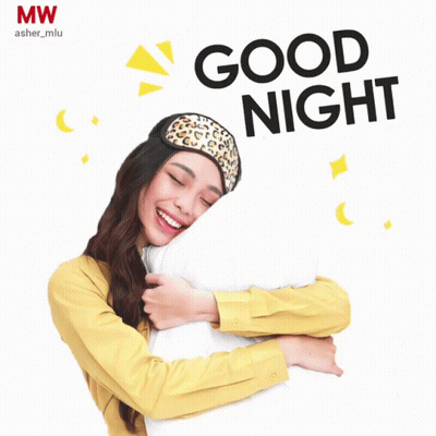 A Woman Hugging A Pillow With The Words Good Night Written On The Bottom GIF