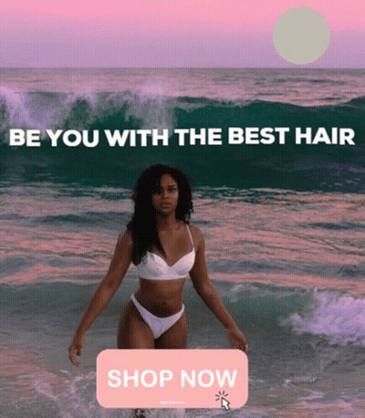 A Woman In A Bikini Is Standing In The Ocean With The Words Be You With The Best Hair Above Her GIF