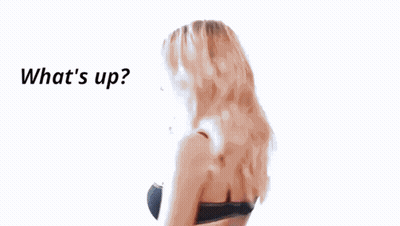 A Woman In A Black Bra Is Talking On A Cell Phone And The Words What 'S Up Are Behind Her GIF