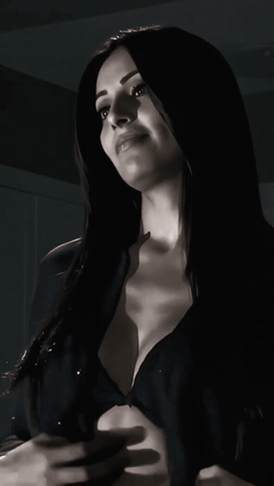 A Woman In A Black Bra Looks Up At The Sky GIF