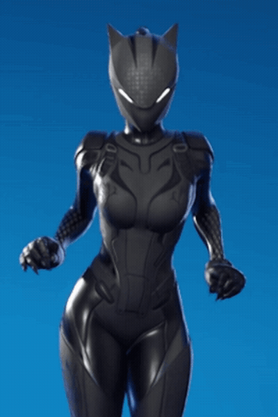 A Woman In A Black Cat Suit Stands In Front Of A Blue Sky GIF